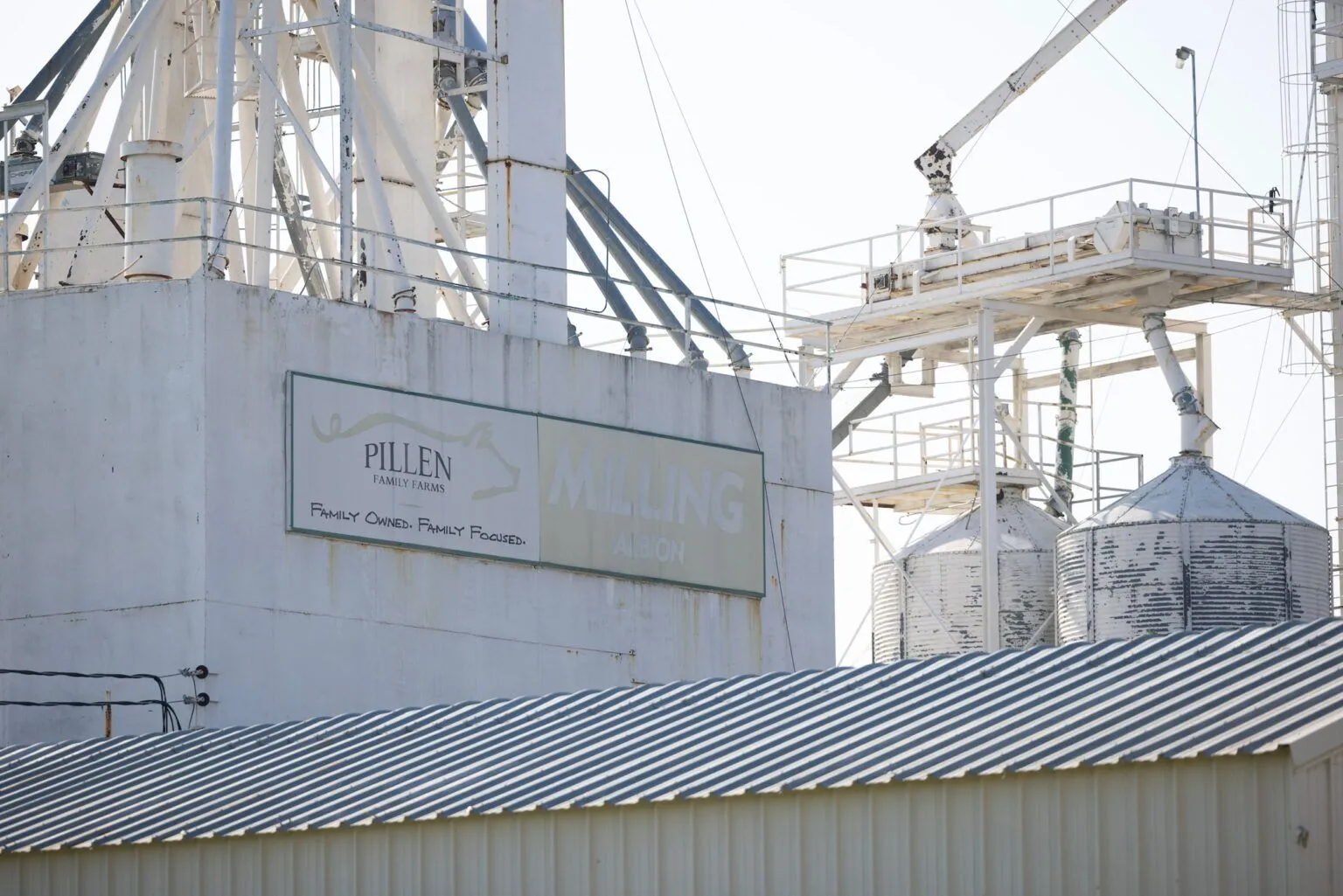 Pillen Family Farms Milling in Albion, photographed on Monday, May 20, 2024. The mill buys millions of bushels of corn annually from local farmers and turns it into feed. Pillen has paid growers above market rate for their grain.<br />(Rebecca S. Gratz / Flatwater Free Press)