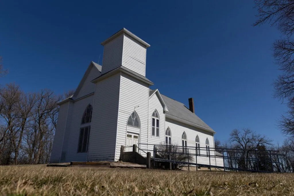 Salem Lutheran Church near St. Edward. Pillen and a local partner built a hog farm roughly a mile from the church.<br />(Rebecca S. Gratz / Flatwater Free Press)