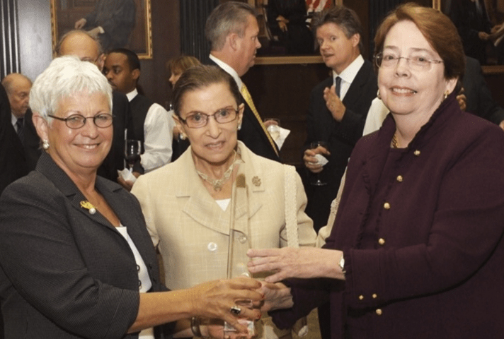 Judge Carolyn Dineen King of the Fifth Circuit U.S. Court of Appeals, right, with U.S. Supreme Court Justice Ruth Bader Ginsburg, center, and Chief Judge Deanell Reece Tacha of the Tenth Circuit U.S. Court of Appeals pose for a photo after King received the 2007 Edward J. Devitt Distinguished Service to Justice Award. (Courtesy of the ABA Women Trailblazers Project via U.S. Courts)