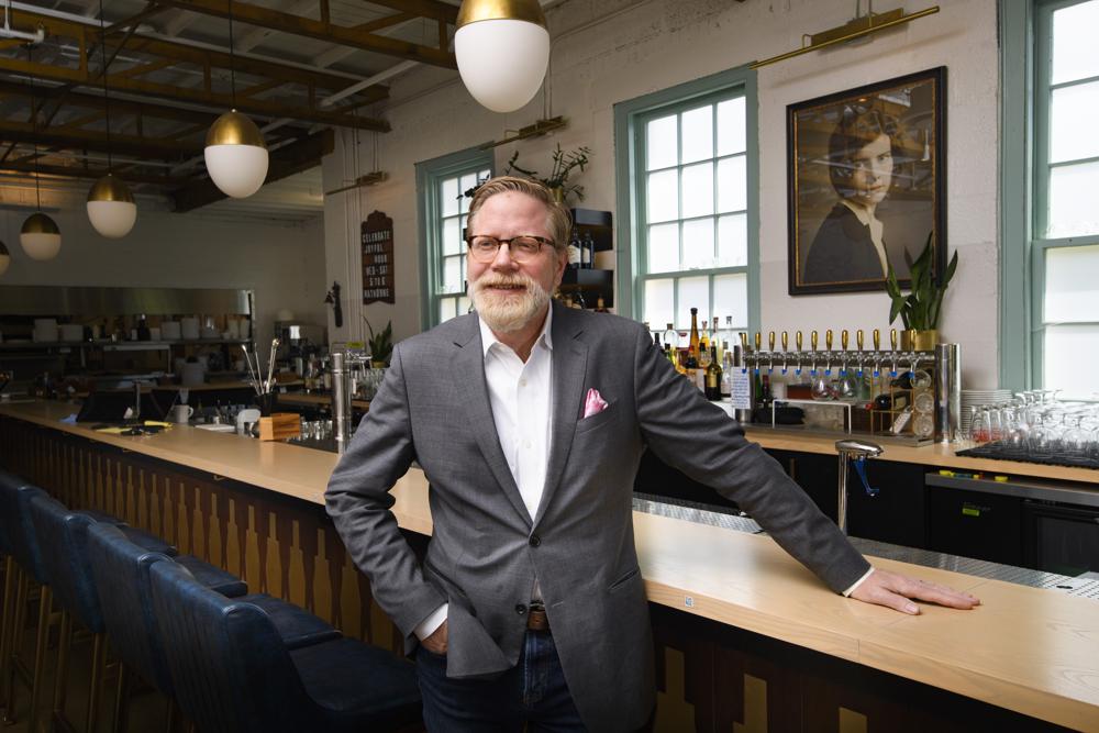 John Stephenson poses, Wednesday, Aug. 18, 2021, at the restaurant Hathorne which he owns, in Nashville, Tenn. Stephenson hosts other restaurants, known as pop-ups, which he lets use his space in an effort to help them weather the pandemic. (AP)