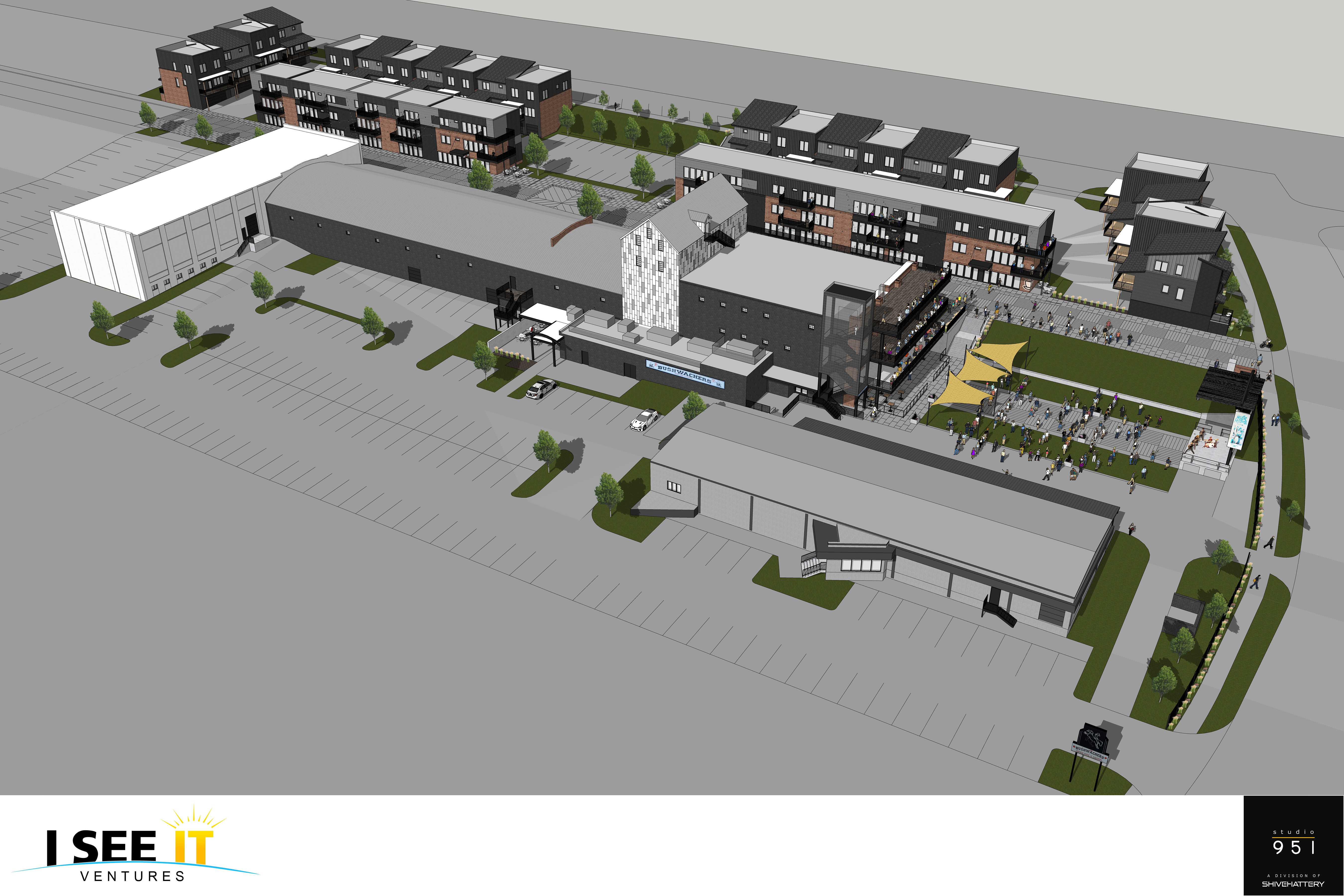 Ralston’s Granary District is shown in an aerial view in a rendering. (I See It Ventures via City of Ralston)