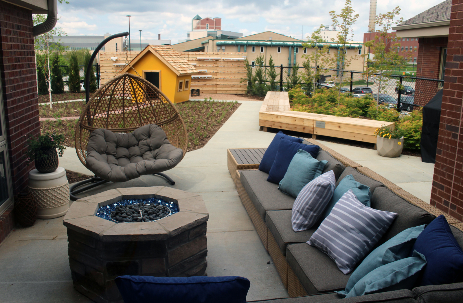 A new outdoor play area, accommodating children who have to wear backpacks as part of their medical recovery, was on display at the Ronald McDonald House, 620 S. 38th Ave., during an open house Saturday, May 11, 2019. (Photo by Scott Stewart)