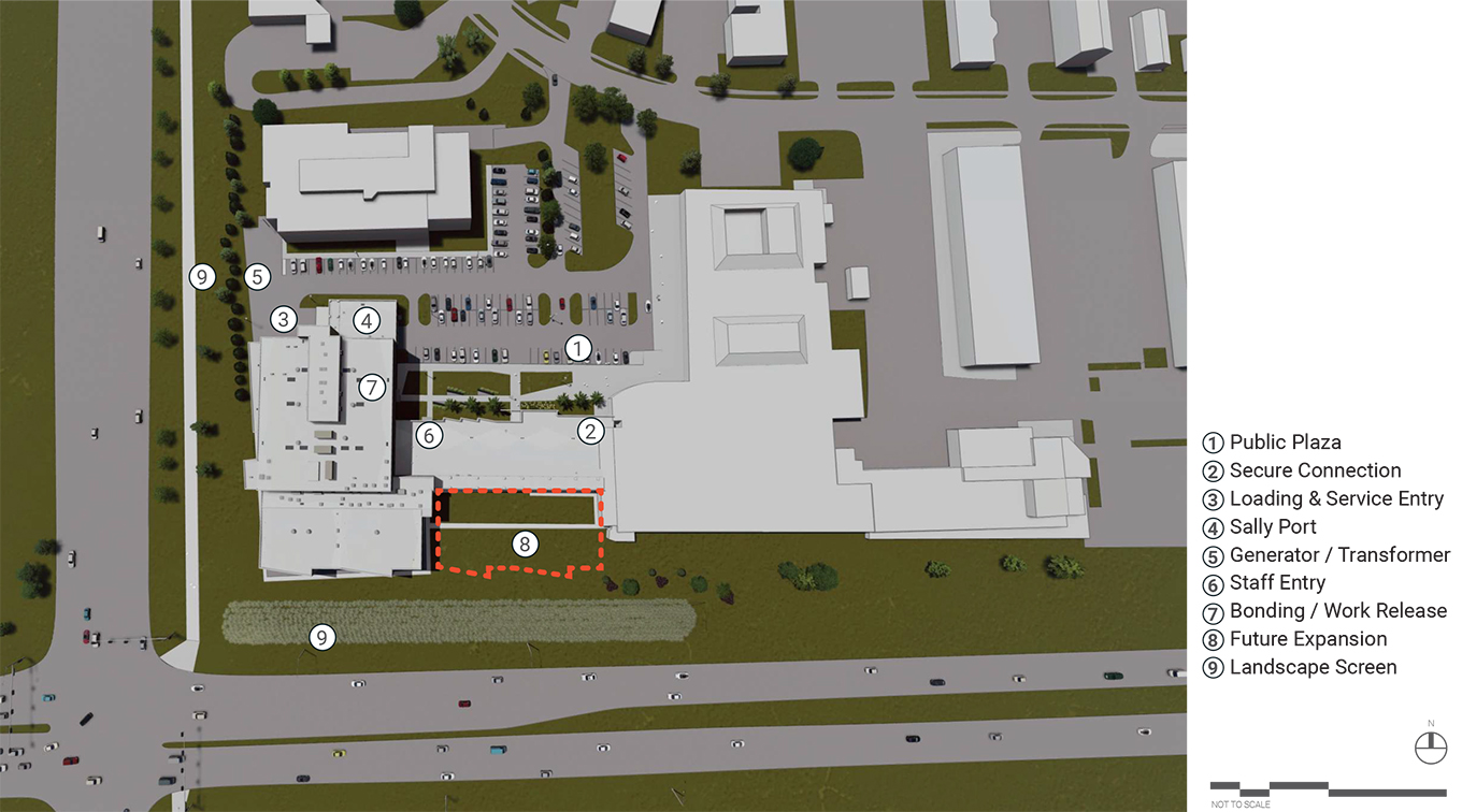 A map shows the placement of the planned Sarpy County Correctional Center northeast of 84th Street and Highway 370. (DLR Group via Sarpy County)
