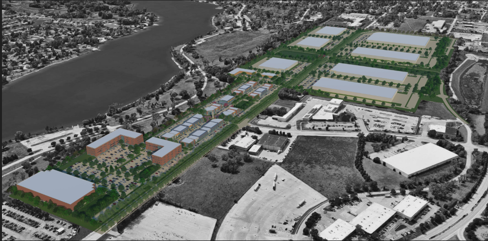 Shown on the left  is a potential development site of a business and industrial park envisioned west of Eppley Airfield in northeast Omaha. This tract is included within the larger boundaries of a proposed North Omaha inland port authority district that is driving Legislative Bill 164.<br /> (Courtesy of Lamp Rynearson)