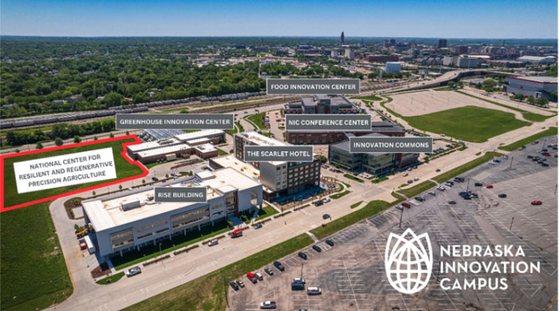 The proposed site (outlined on left) of the ARS National Center for Resilient and Regenerative Precision Agriculture at Nebraska Innovation Campus in Lincoln.<br />(Courtesy of Craig Chandler / University Communication &amp; Marketing, UNL)