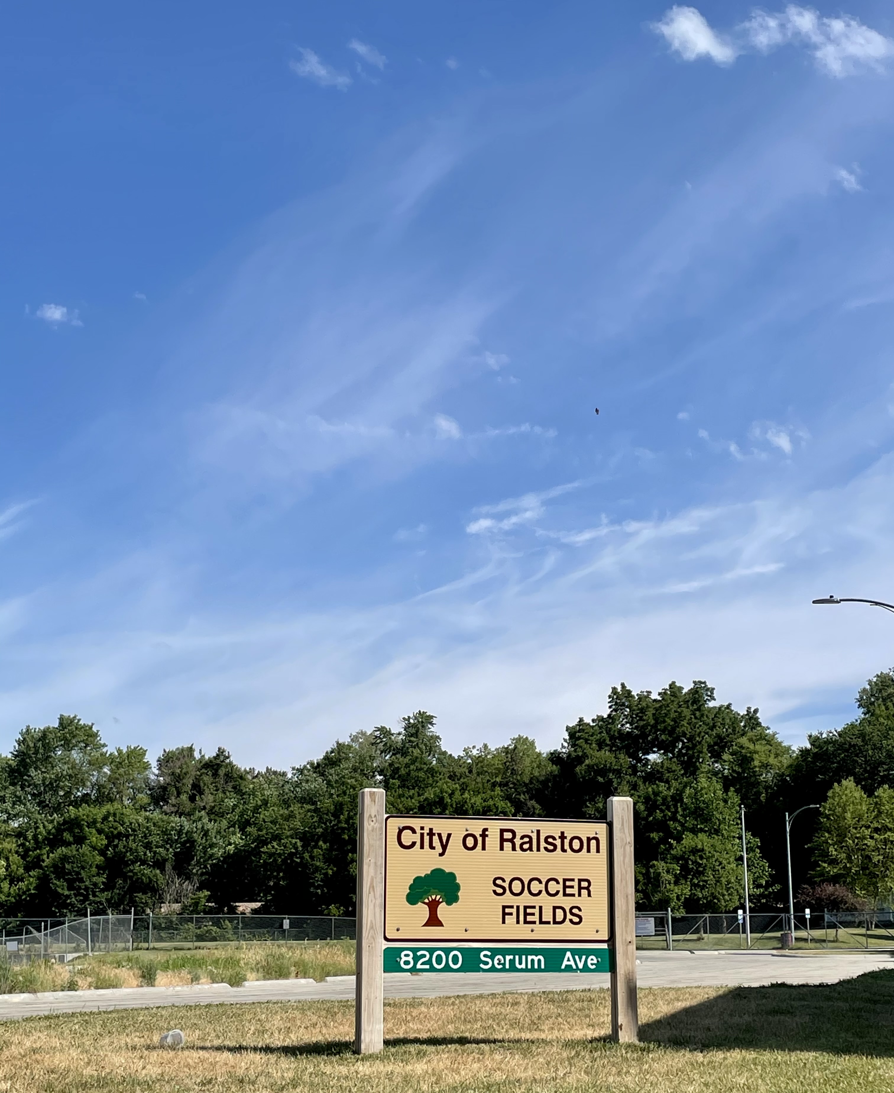 A sign shows the way to the City of Ralston Soccer Fields, Tuesday, June 22, 2021. (Molly Ashford/Daily Record)
