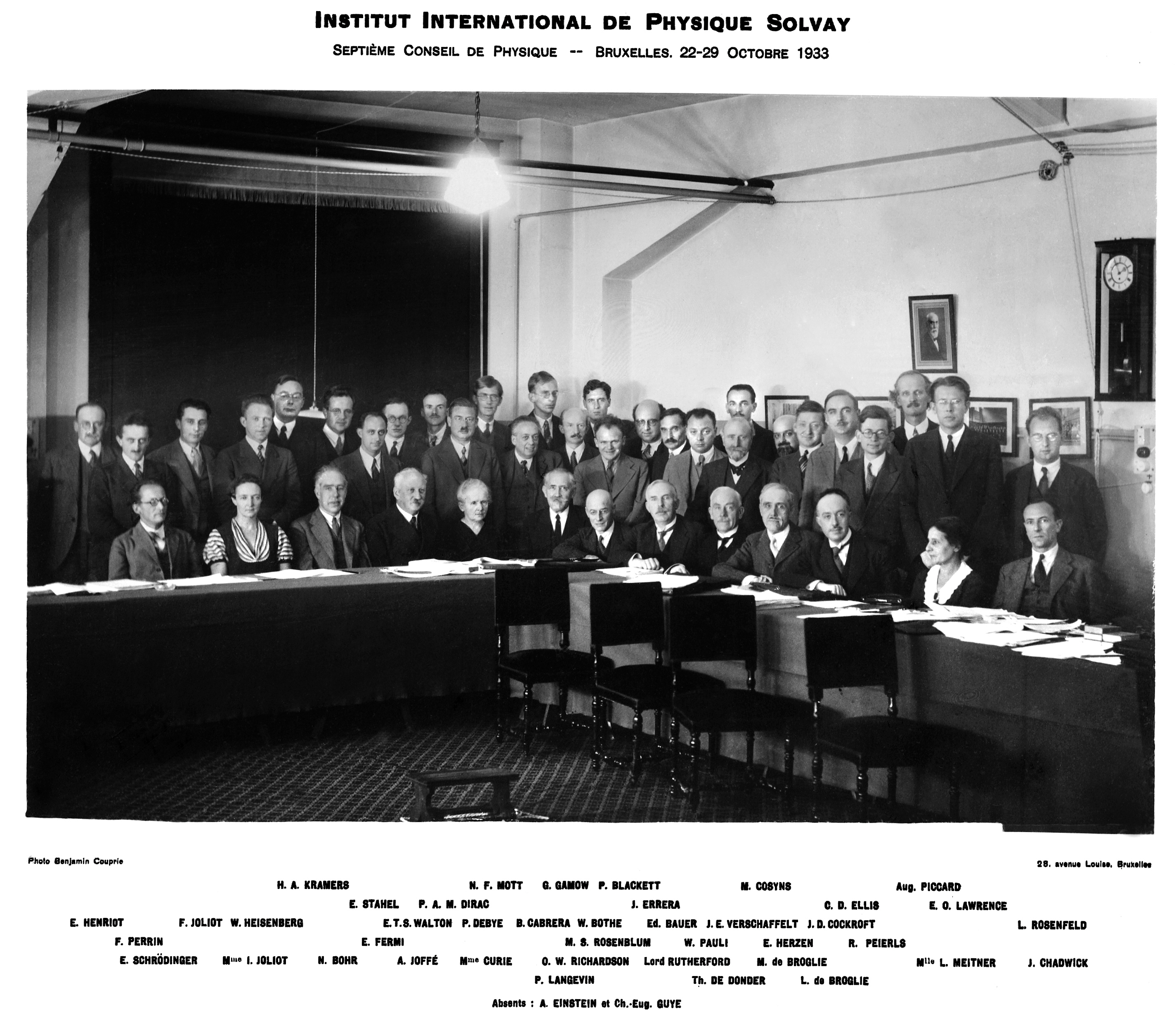 Lise Meitner, in the front row, sits alongside many male colleagues at the Seventh Solvay Physics Conference in 1933. (Niels Bohr, Leon Rosenfeld / Collected Works: Nuclear physics, 1929-1952)