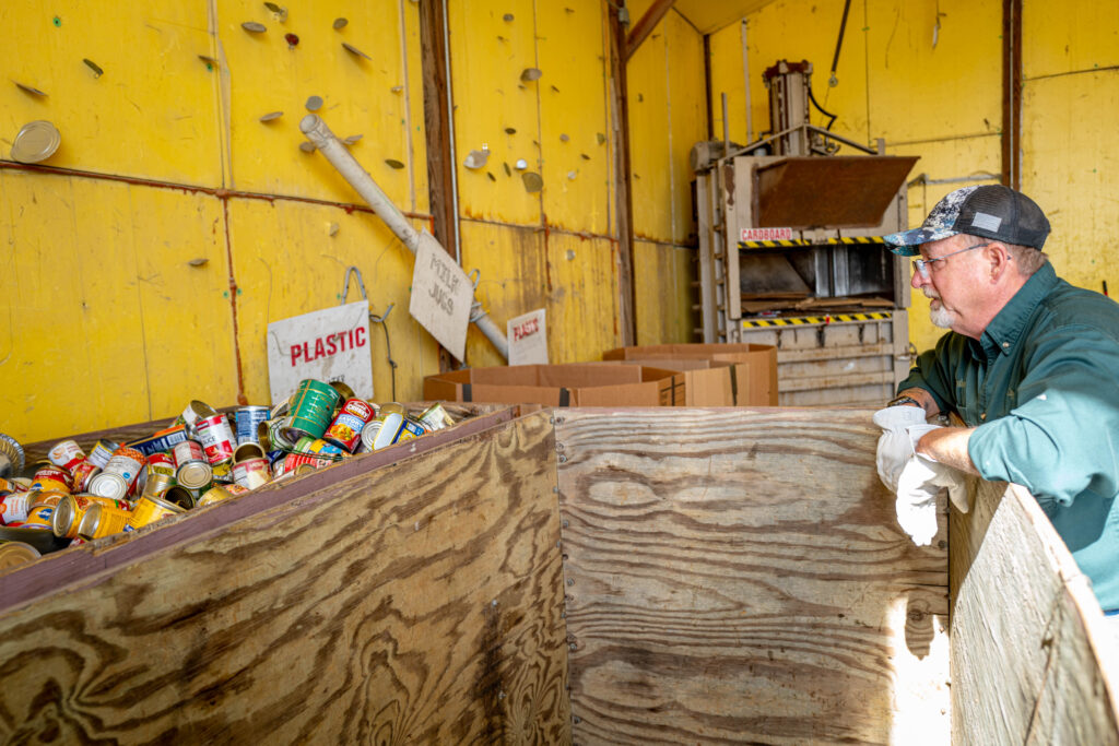 Nathan Lund, the City of Tekamah’s waste superintendent, credits the city’s glass-grinding machine with meeting a recycling goal established by the Nebraska Legislature in the 1990s.<br />(Abiola Kosoko / Flatwater Free Press)