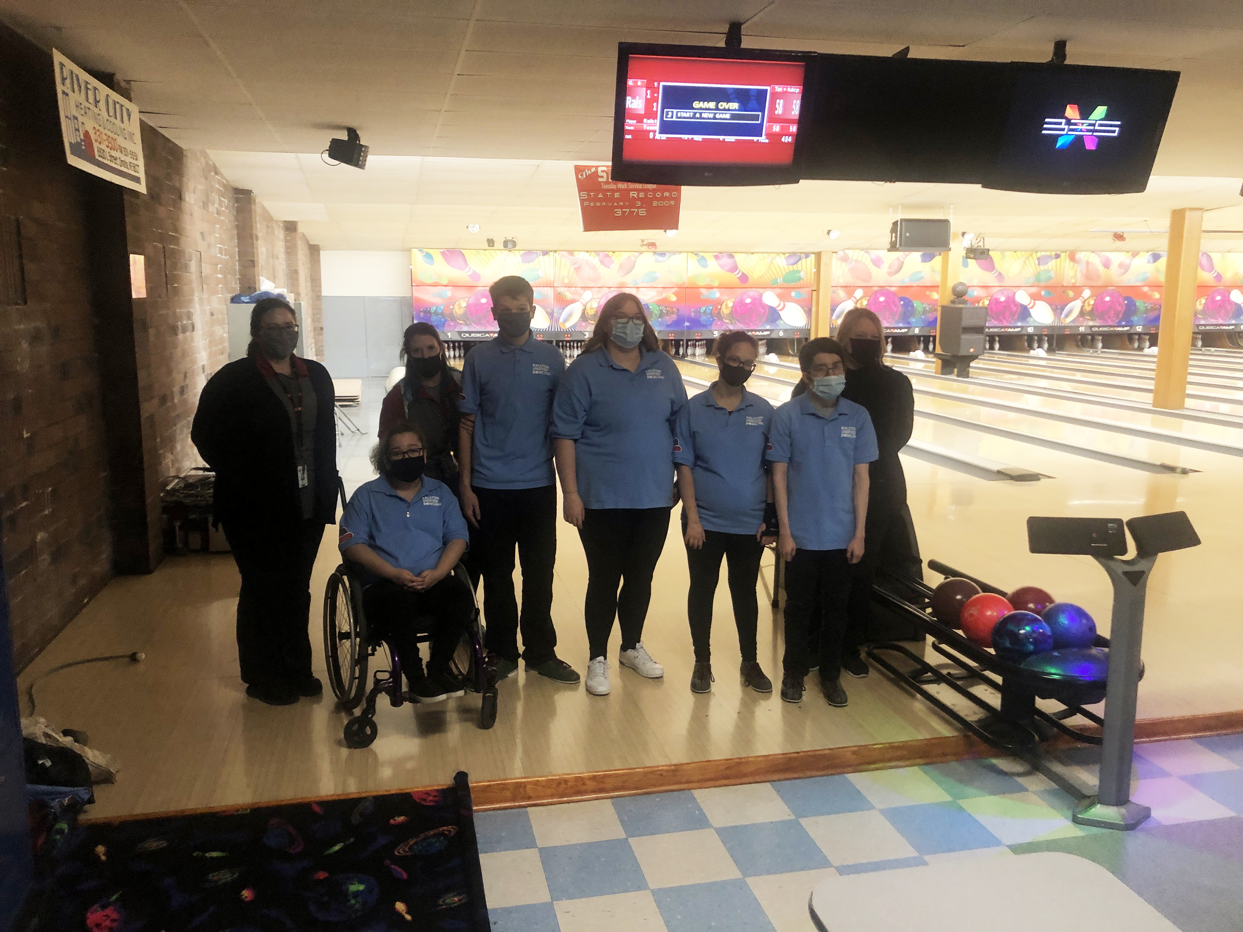 Pictured from left is Unified RPS staff sponsor Hannah Veskrna, Unified RPS staff sponsor Richelle Roth, Kendall Nothhorn, Trevor Petriw, Haileigh Geiszler, Brylee Johnson, Michael Cadena, and Unified RPS staff sponsor Susan Wagner. (Ralston Public Schools)