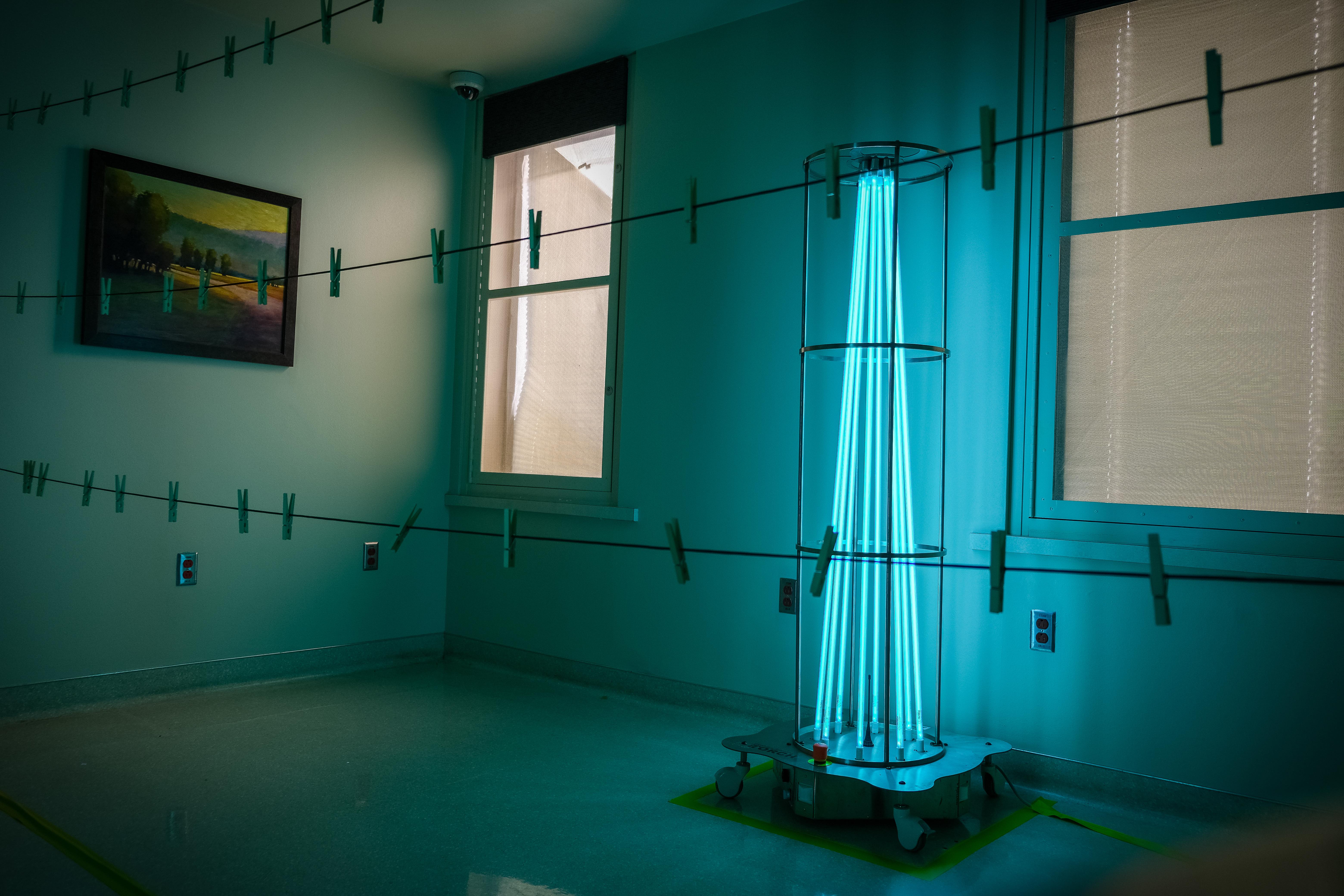 Ultraviolet light is used to disinfect single-use masks and other personal protective equipment in a new process at the University of Nebraska Medical Center. (Courtesy Nebraska Medicine)