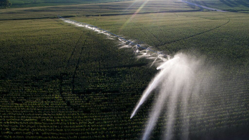 A center pivot runs northeast of Adams. The Irrigation Association, which represents Nebraska center-pivot manufacturers, says looming tariffs on steel and aluminum will raise costs.<br />(Photo courtesy of the University of Nebraska-Lincoln / University Communications)