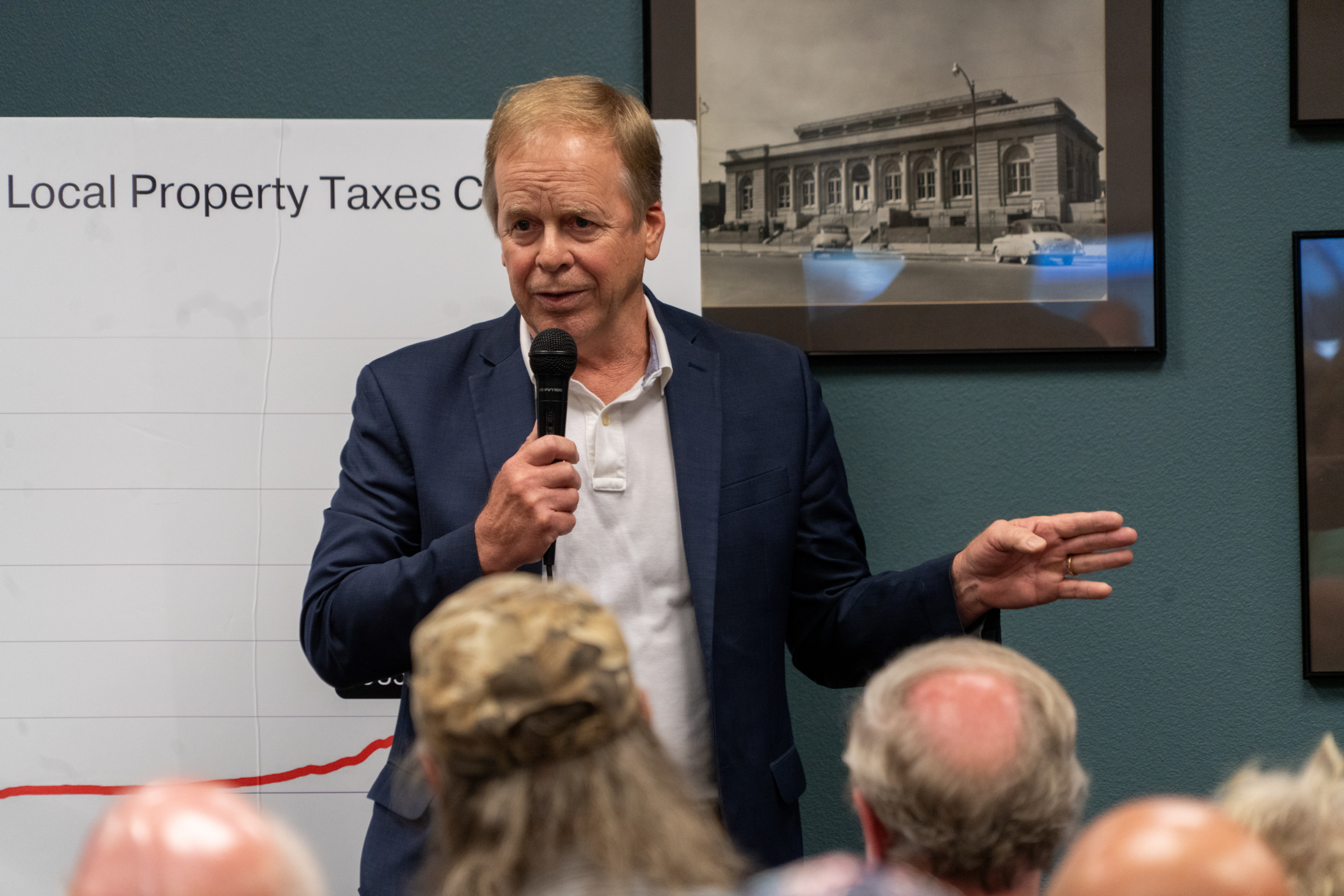 State Treasurer Tom Briese speaks at one of Gov. Jim Pillen’s property reform town halls in Pillen’s hometown of Columbus, June 26, 2024.<br />(Zach Wendling / Nebraska Examiner)