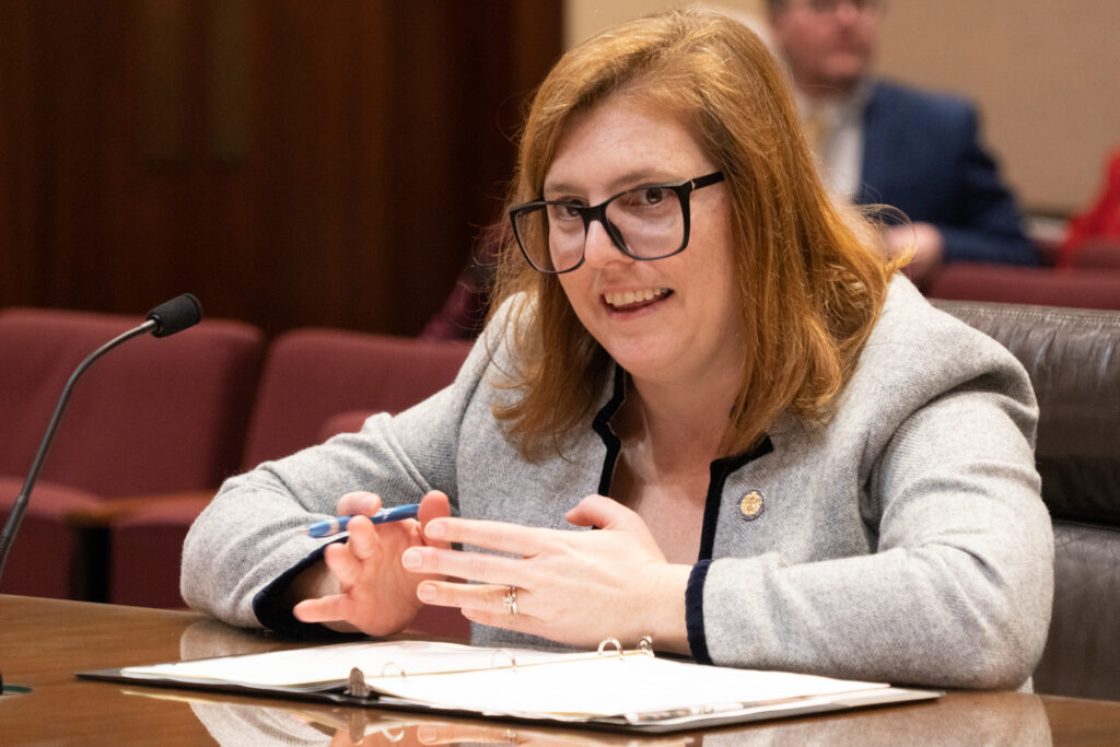 State Sen. Machaela Cavanaugh of Omaha presented legislation that would require an audit of polling places, the Department of Motor Vehicles and other offices for compliance with the Americans with Disabilities Act. (Zach Wending / Nebraska Examiner)