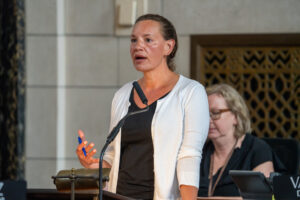 State Sen. Danielle Conrad of Lincoln, Aug. 8, 2024.<br />(Zach Wendling / Nebraska Examiner)