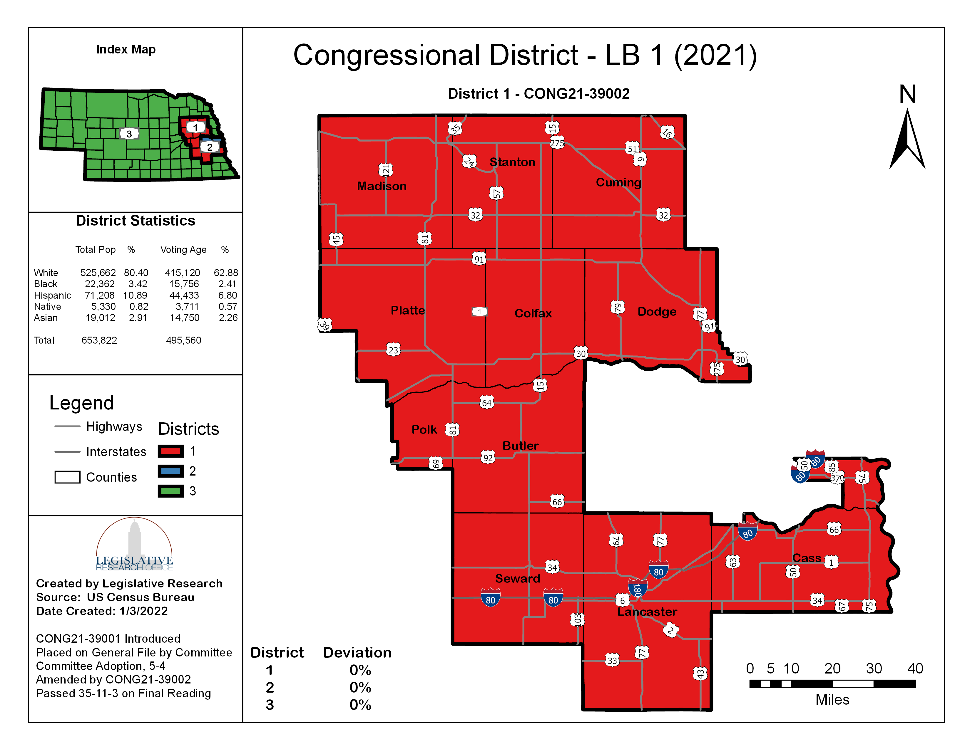 A map of Nebraska’s 1st Congressional District. (Unicameral Information Office)