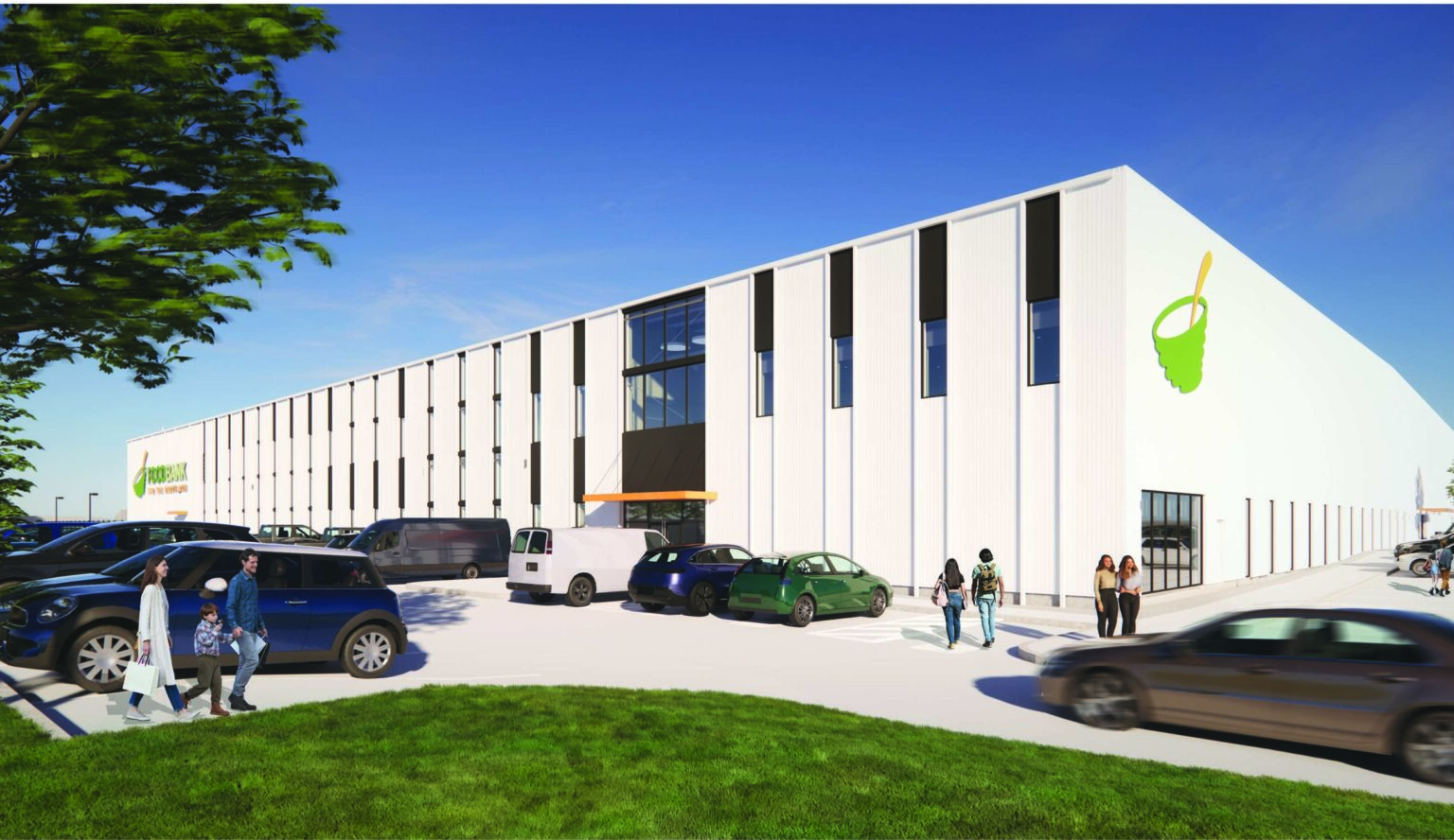 A rendering unveiled Sunday shows the future Food Bank for the Heartland headquarters at 84th and L Streets in Omaha. Work on clearing the site and construction is to begin this summer, with a move expected in 2026.<br />(Courtesy of HDR and Project Advocates)