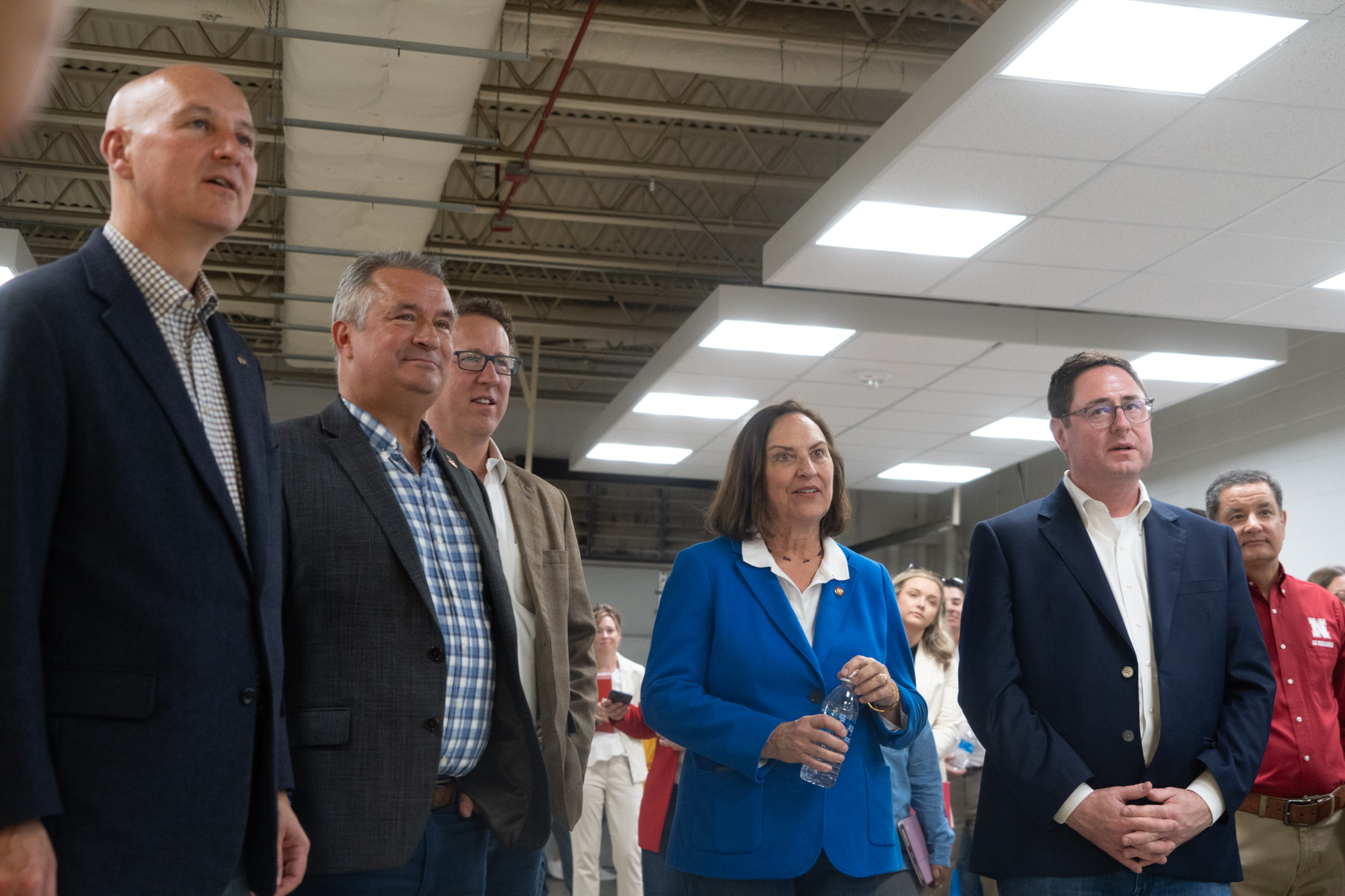 Nebraska’s congressional delegation, from left, U.S. Sen. Pete Ricketts, U.S. Rep. Don Bacon, U.S. Rep. Adrian Smith, U.S. Sen. Deb Fischer and U.S. Rep. Mike Flood on Monday, June 19, 2023, in Lincoln, Neb.<br />(Zach Wendling / Nebraska Examiner)
