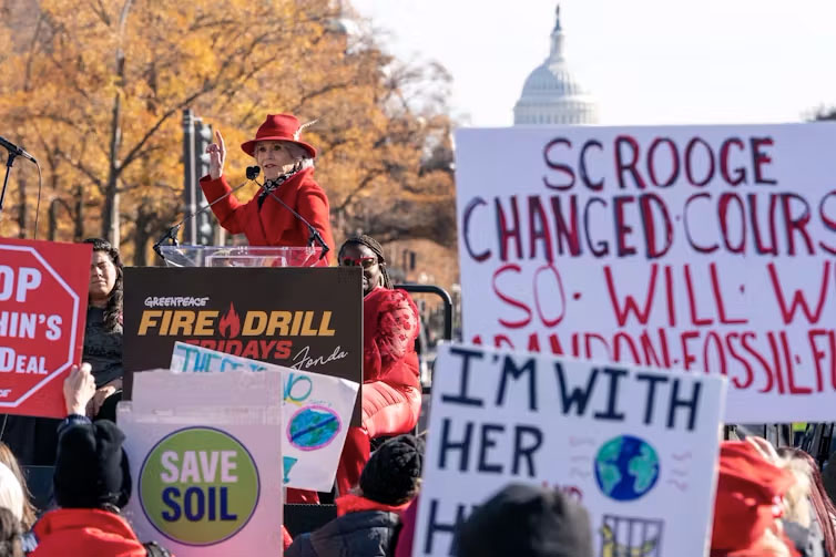 Actress and longtime activist Jane Fonda speaks at a climate rally in December 2022 in Washington, D.C.<br />(Jacquelyn Martin)