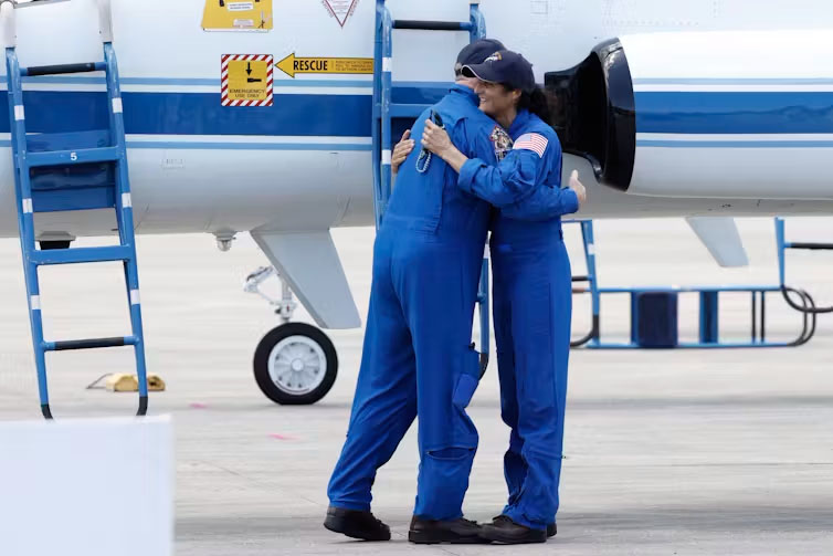 Suni Williams, right, and Butch Wilmore, the two astronauts who will crew the Starliner test.<br />(Terry Renna / AP Photo)