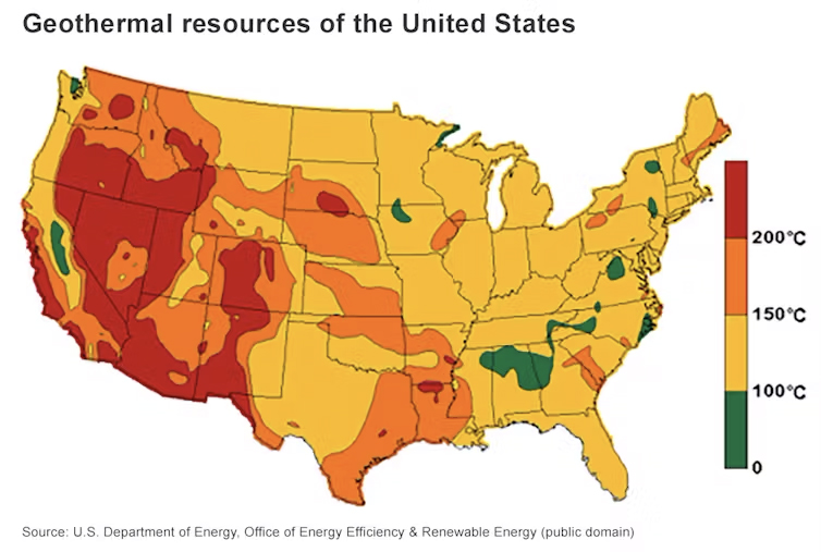 Most geothermal power plants in the United States are in western states and Hawaii, where geothermal energy resources are close to the Earth’s surface.<br />(USEIA)