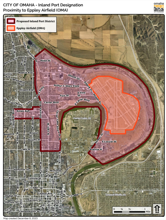 Boundaries of Omaha’s Inland Port Authority stretch about 300 acres.<br />(Courtesy of City of Omaha)