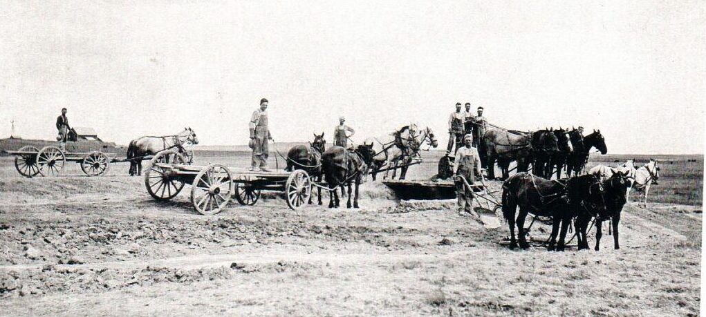 Work on the Perkins County Canal near Ovid, Colorado, began in 1894, but the project halted after running out of money.<br /> (Courtesy of the Perkins County Historical Society)