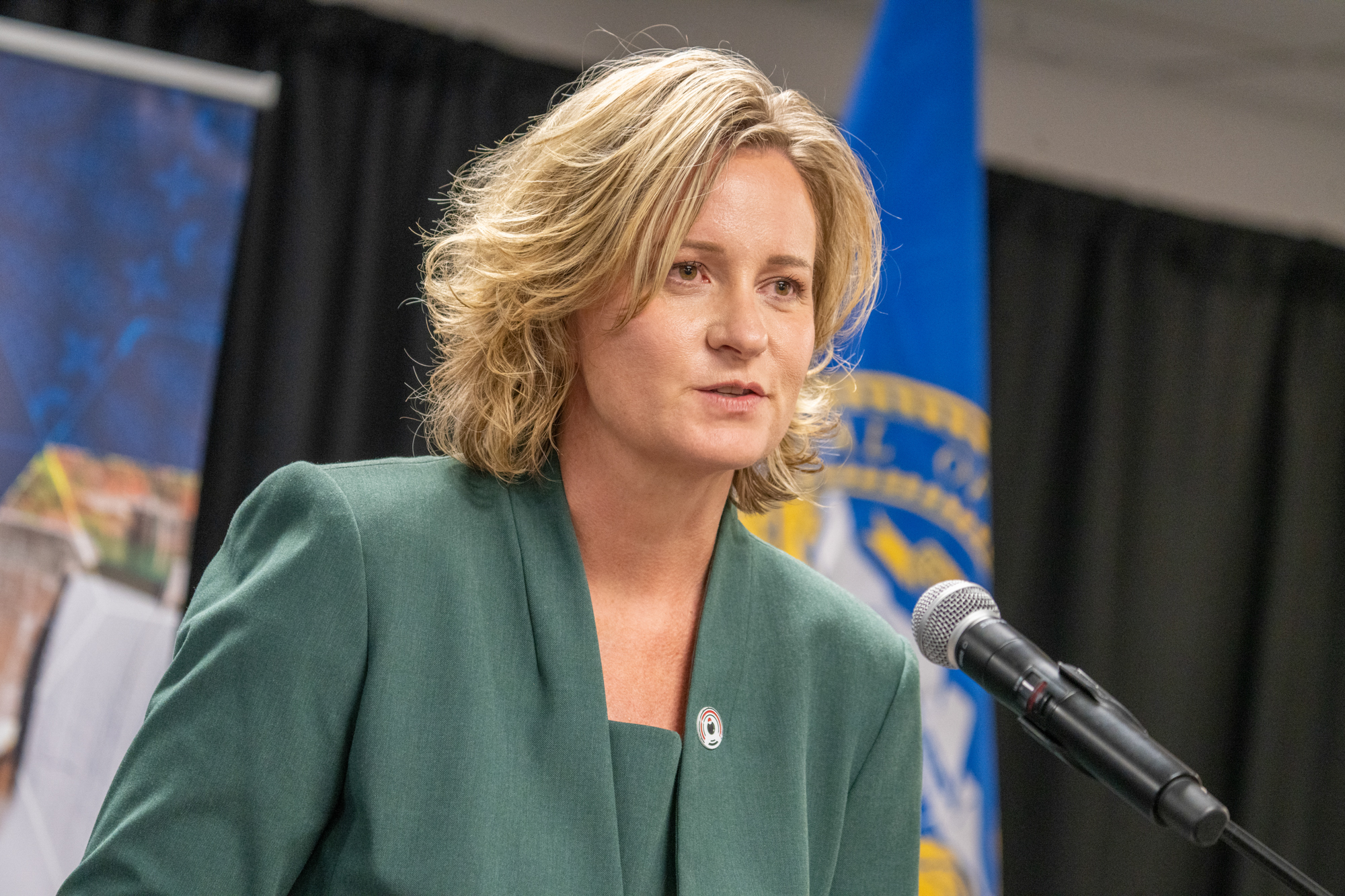 Director Gina Ligon of the National Counterterrorism Innovation, Technology and Education Center housed at the University of Nebraska at Omaha as a U.S. Department of Homeland Security “center of excellence.” Oct. 9, 2024.<br />(Zach Wendling / Nebraska Examiner)