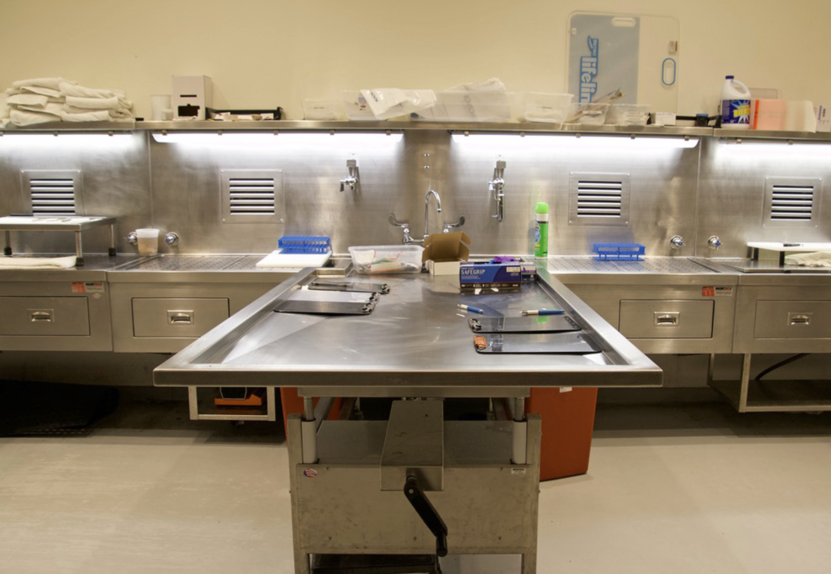 The Douglas County morgue across the street from the University of Nebraska Medical Center in Omaha is the state’s only public autopsy facility.