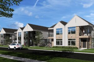 Rendering of duplexes at the 40-are Aerie Blue Sage development under construction in the Elkhorn area.<br /> (Courtesy of BSB Design)