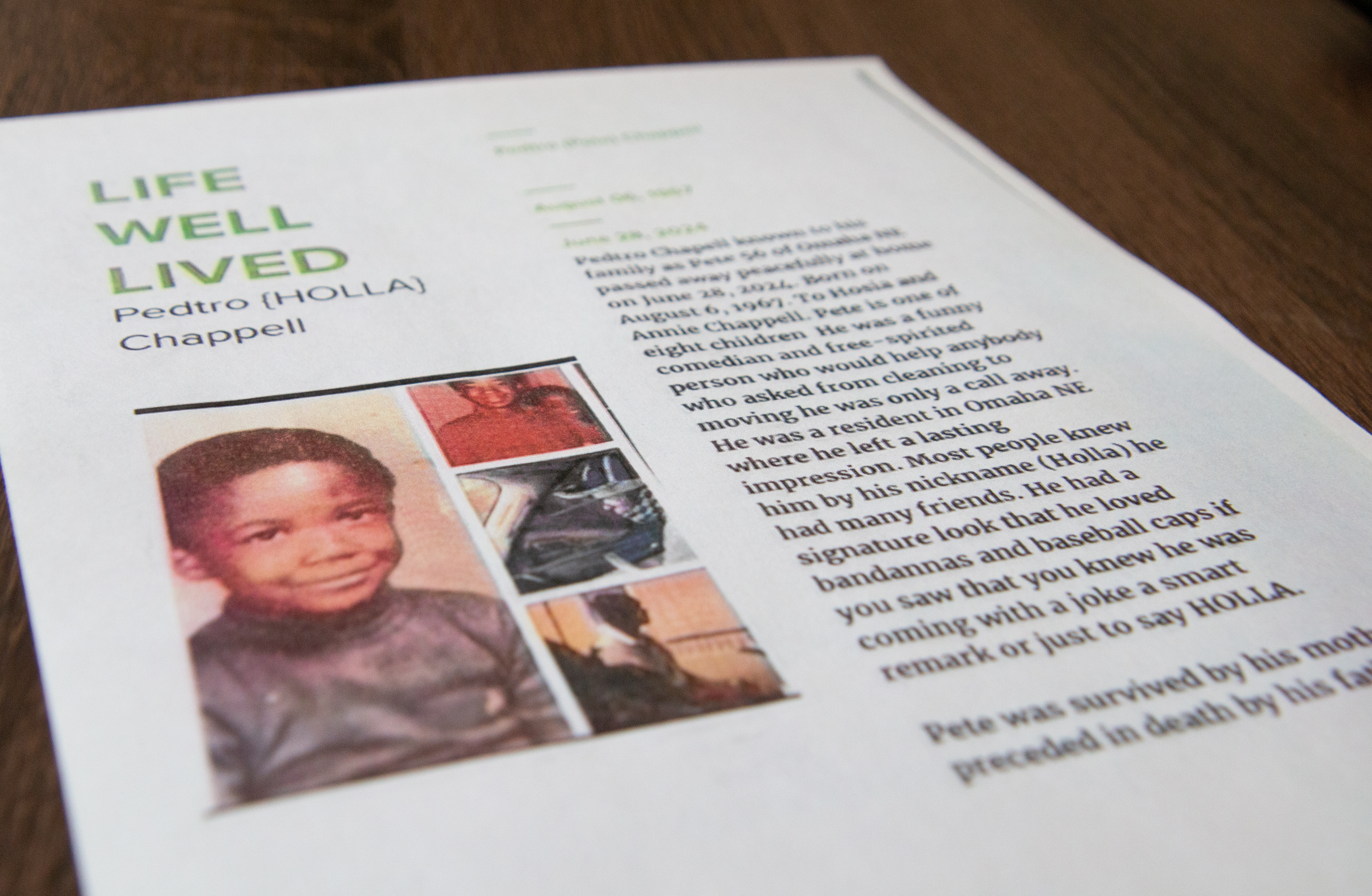 A memorial pamphlet for Pedtro Chappell refers to him as “a funny comedian and free-spirited person” who left a lasting impression in Omaha.<br />(Jeremy Turley / Flatwater Free Press)