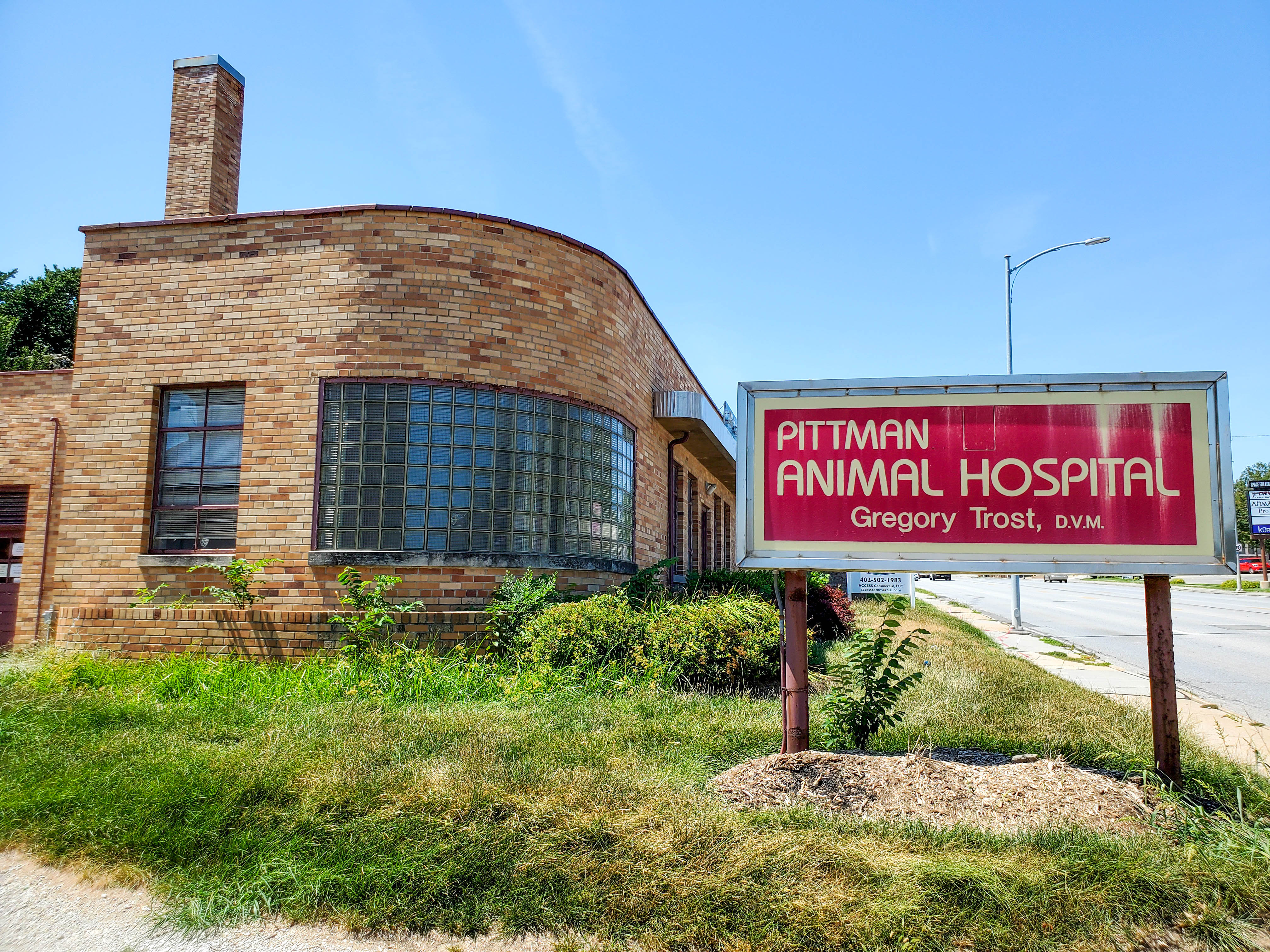 An apartment complex of about 330 units would rise southeast of 48th and Dodge Streets. The landmark Pittman veterinarian structure would be repurposed and incorporated into the design.  (David Schildman / The Daily Record)