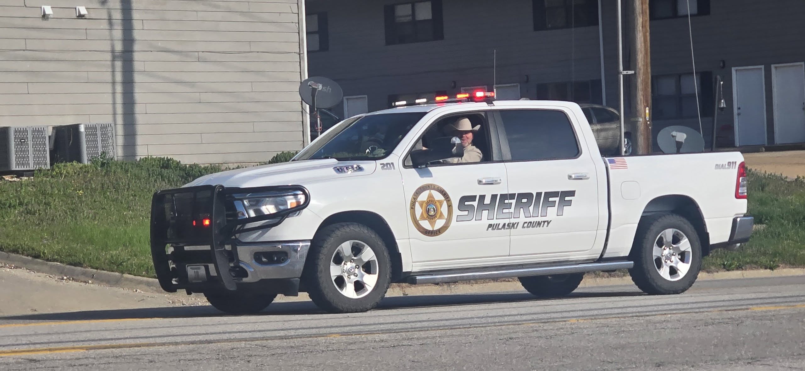 Pulaski County Sheriff Stacy L. Ball drives a truck on April 11, 2025. Ball has signed all three 287(g) models, becoming one of at least 23 agencies across the country with triple participation in the program.<br />(Courtesy of the Pulaski County Sheriff&#039;s Office)