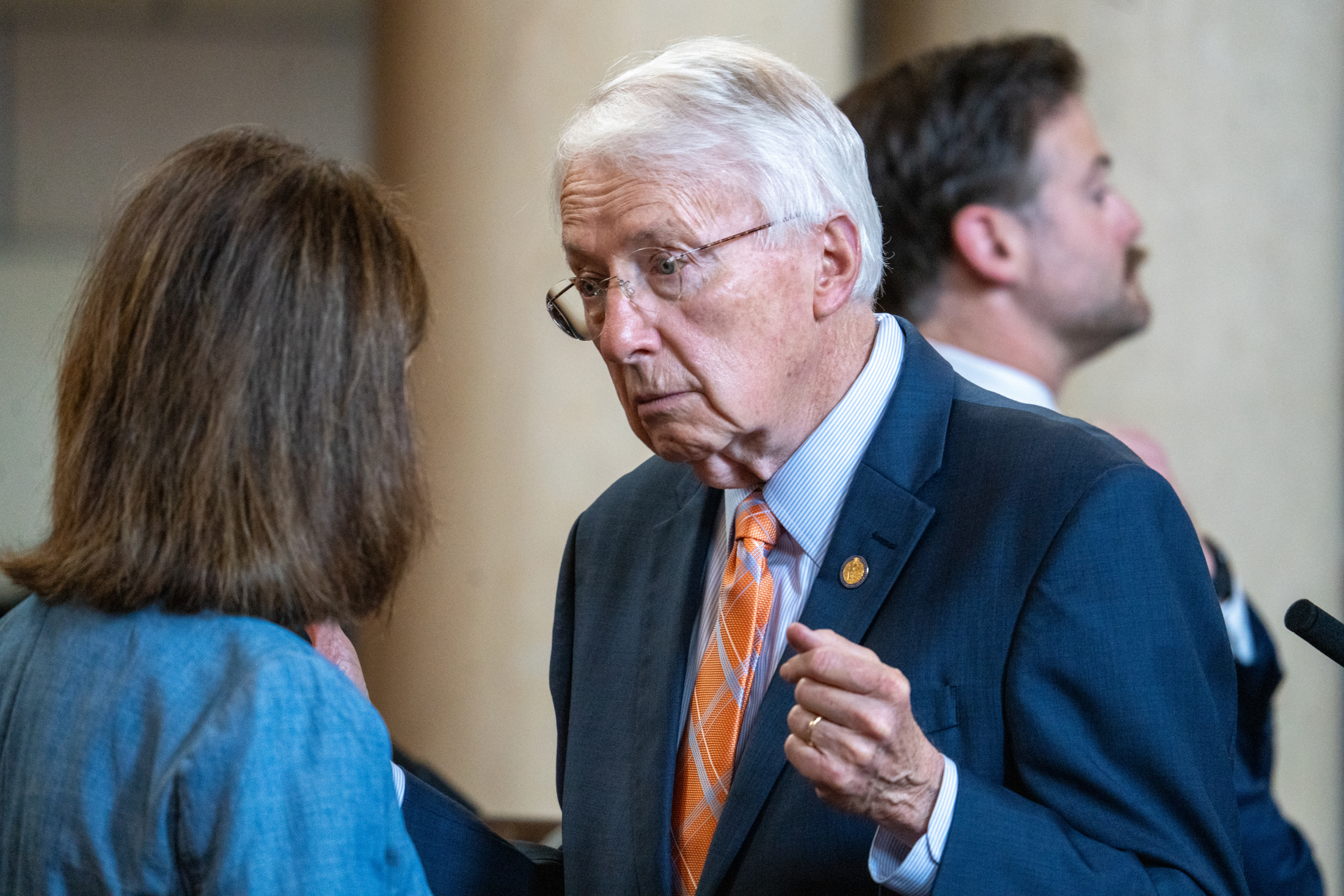 State Sen. Merv Riepe of Ralston (right) July 25, 2024.<br />(Zach Wendling / Nebraska Examiner)