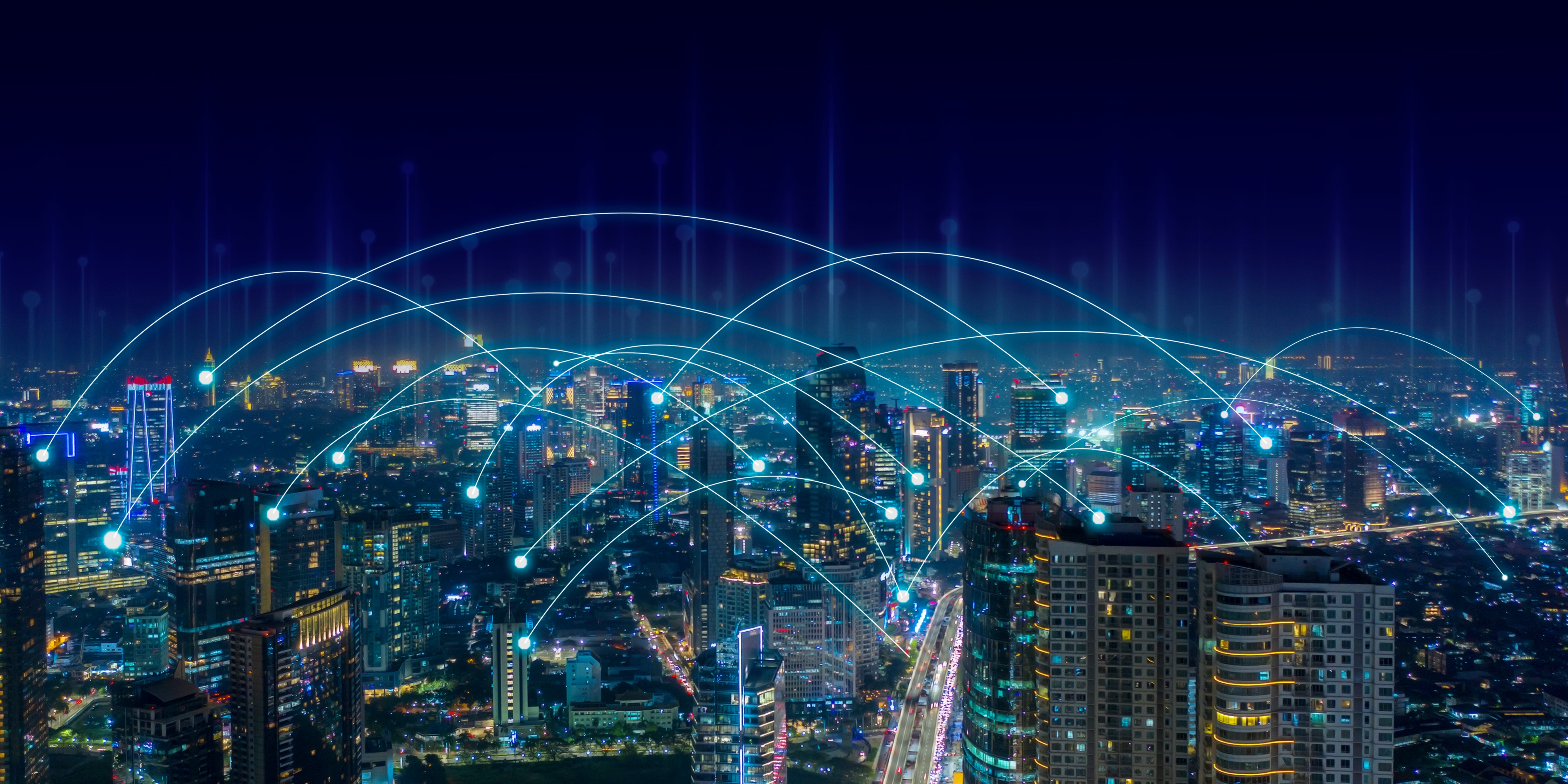 Depiction of a modern city with a wireless energy grid.<br />(Shutterstock)