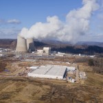 A data center owned by Amazon Web Services (front right) is under construction next to the Susquehanna nuclear power plant in Berwick, Pa., on Tuesday, Jan. 14, 2024. 
(Ted Shaffrey / AP Photo)