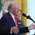 President Donald Trump speaks during an event with Ireland's Prime Minister Micheál Martin in the East Room of the White House in Washington, Wednesday, March 12, 2025. 
(Alex Brandon / AP Photo)