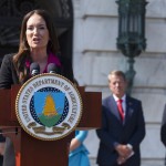 Agriculture Secretary Brooke Rollins with Nebraska Gov. Jim Pillen, speaks during a news conference at the Department of Agriculture in Washington, Tuesday, July 8, 2025.
(Manuel Balce Ceneta / AP Photo)