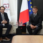 French President Emmanuel Macron (right) meets with the CEO of Anthropic Dario Amodei during a bilateral meeting on the sidelines of the G7 summit in Evian-les-Bains, France, Wednesday, June 17, 2026. 
(Thibault Camus / AP Photo)