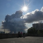 Smoke billows into the sky following Ukrainian drone strikes on warehouses of Russia's online retailer Wildberries, in St. Petersburg, Russia, Friday, July 24, 2026.
 (UGC via AP)