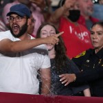 Police remove a protesters as President Donald Trump speaks at a campaign rally at the Freeman Coliseum in San Antonio, Wednesday, Oct. 7, 2026. 
(Eric Gay / AP Photo)
