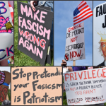 Signs being held at the ‘No Kings’ protest in Tom Hanafan River’s Edge Park on June 14, 2025.
(Carla Chance / The Daily Record)