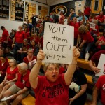 Festus, Missouri, resident Mary Youmans calls for the ouster of the Festus City Council on March 30, 2026, after it approved a plan to develop a $6 billion data center in the city.
(Brian Munoz / St. Louis Public Radio)