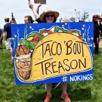 A sign being held at the ‘No Kings’ protest in Tom Hanafan River’s Edge Park on June 14, 2025 in Council Bluffs, Iowa.
(Carla Chance / The Daily Record)