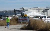 The Sustainable Beef worksite is currently limited to construction workers, and danger signs are posted along the road on the plant’s north side. But the plant will soon be operational and will quickly become one of the city’s biggest employers, bringing an estimated 2,500 people to North Platte, as employees and their families move in to fill the predicted 800 jobs. 
(Lori Potter / Flatwater Free Press)