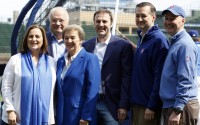 April 12, 2010 - From left: Cubs board member Laura Rickets, Joe Ricketts, Marlene Ricketts, board member Todd Ricketts, board Chairman Tom Ricketts and board member Pete Rickets. 
(Nam Y. Huh / AP Photo)