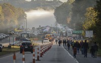 Fog covers the New River Gorge Bridge as people make their way to the annual Bridge Day festival in Fayetteville, WVa., on Saturday Oct. 19, 2019. The New River Gorge is the site of the annual Bridge Day festival, where many gather to watch people base jump into the gorge. The river became New River Gorge National Park and Preserve in 2020.
(F. Brian Ferguson / Charleston Gazette-Mail via AP)