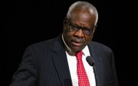 Supreme Court Justice Clarence Thomas spoke Sept. 16, 2021, at the University of Notre Dame in South Bend, Ind. The transaction is the first known instance of money flowing from Crow to the Supreme Court justice. The sale netted the GOP megadonor two vacant lots and the house where Thomas’ mother was living. (Robert Franklin / South Bend Tribune via AP)