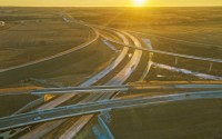 Drivers navigate their morning commute along the recently completed south interchange of the South Beltway on Friday, Feb. 3, 2023 in Lincoln, Neb.  (Kenneth Ferriera / Lincoln Journal Star via AP)