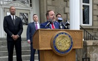 Democratic treasurer Zach Conine addresses reporters at a press conference to outline the priorities of Democrats who control Nevada's state Legislature on Wednesday, May 3, 2023.
(Gabe Stern / AP Photo)