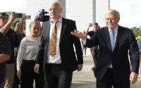 WikiLeaks founder Julian Assange, center, arrives at the United States courthouse where he is expected enter a plea deal in Saipan, Mariana Islands, Wednesday, June 26, 2024.
(Eugene Hoshiko / AP Photo)